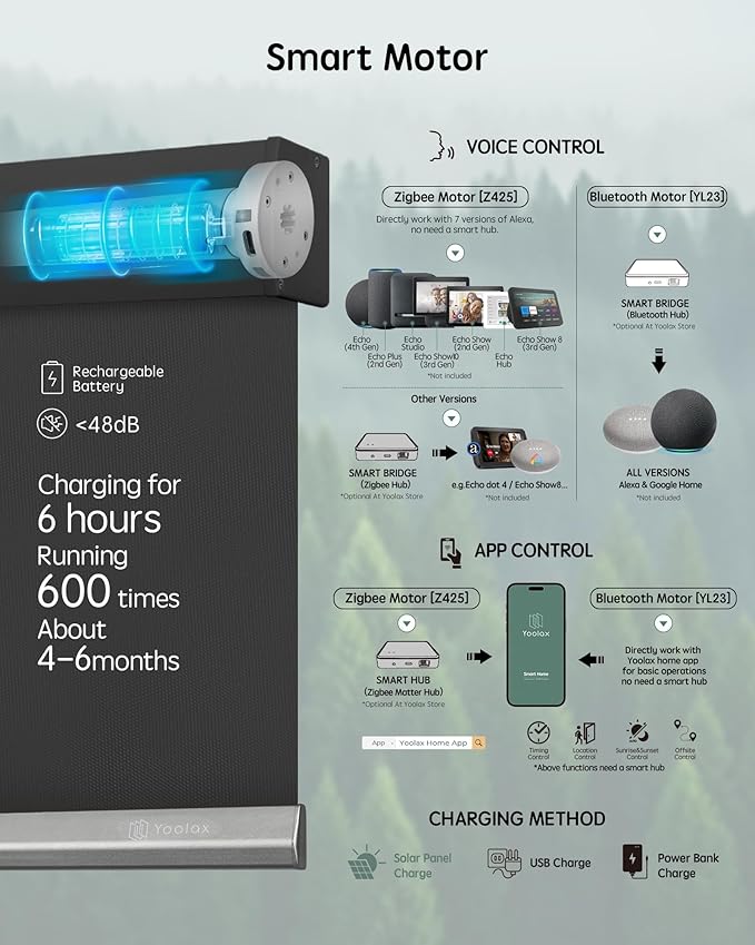 Yoolax Motorized Blinds with Remote, Waterproof Smart Blinds for Windows Blackout Automatic Shades Work with Alexa Remote Control Roller Window Shades with Valance, Custom Size (Vinyl-Dark Grey)