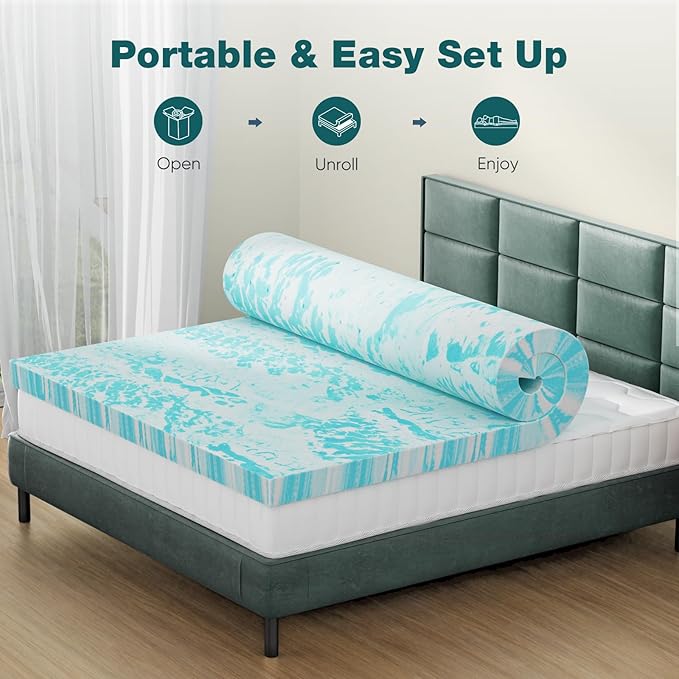 NEWBULIG Mattress Toppers Memory Foam Full, 4 Inch Thick Bed Topper Pad Cooling Gel Infused Soft Comfy Padding Breathable for Sleeper Sofa Couch RV Camper, CertiPUR-US Certified