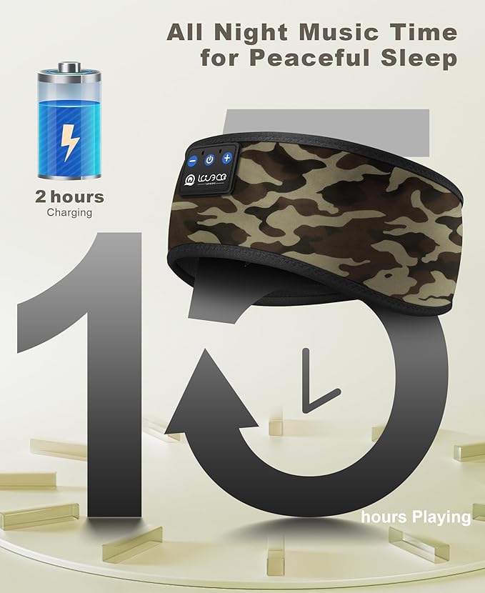 LOVE EYE Sleep Headphones Wireless Headband Headphones Bluetooth 5.4 for Side Sleeper Bluetooth Headband Earphones for Sports for tech Gadgets Gifts (Camouflage Brown)