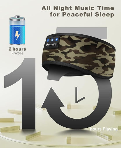 LOVE EYE Sleep Headphones Wireless Headband Headphones Bluetooth 5.4 for Side Sleeper Bluetooth Headband Earphones for Sports for tech Gadgets Gifts (Camouflage Brown)