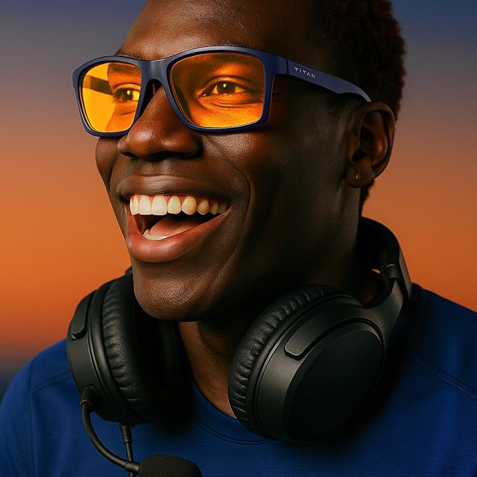 Titan Gaming Glasses, Blue Light Blocking, Night Driving Glasses for Men, Computer Protection Christmas Gift for Gamers