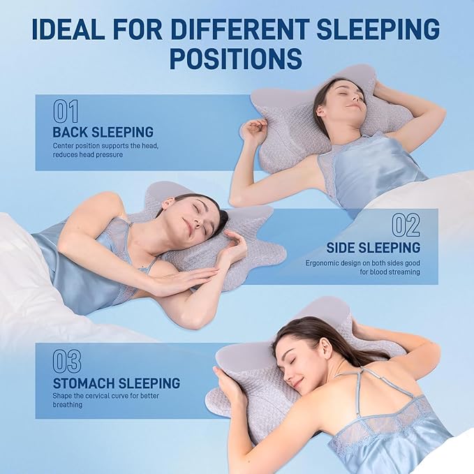 Cervical Neck Pillow - Memory Foam Pillow for Pain Relief Sleeping, Ergonomic Neck Support Contour Pillows for Side Back Stomach Sleepers,Orthopedic Breathable Pillowcase (Gray)