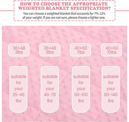 HOSUKKO Weighted Blanket - 7 lbs Pink Thciken Heavy Blanket - Small Size Breathable Comfortable Blanket(41 * 60 inches, 7 lbs)