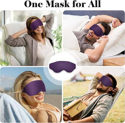 3D Eye Mask Sleep Mask for Men & Women, 100% Pressure-Free & Light Block-Out Eye Mask for Sleep with Easy Adjustable Strap, Night Eye Cover for Travel, Purple