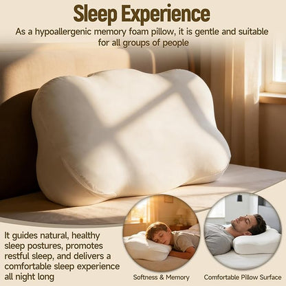 Cloud Pillow - Ergonomic Memory Foam Pillows, Zen Fluff Sleep Pillow with Neck & Shoulder Support, Adjustable Contour Neck Support for Side, Back, Stomach Sleepers, Breathable Anti-Wrinkle Pillowcase