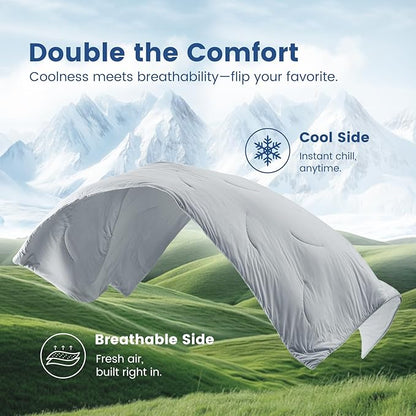 Cozy Bliss Deluxe Dual-Sided Cooling Comforter King Size, Ultra-Soft Lightweight Breathable Silky Cooling Blankets with Q-Max>0.45 for Bedroom, Hot Sleepers & Night Sweats, Cool Grey, 106"x90"