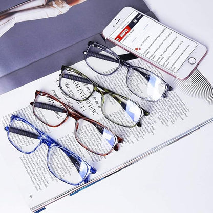 DOOViC Computer Reading Glasses 4 Pack Blue Light Blocking Glasses Anti Eyestrain Flexible Lightweight Readers for Women Men