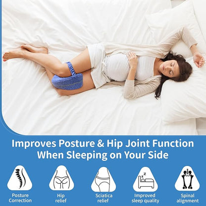 Knee Pillow for Side Sleepers, Leg Pillow with Elastic Strap, Smooth Spine Pillow for Side Sleeping, Thigh Pillows with Removable and Washable Cover, Light Blue