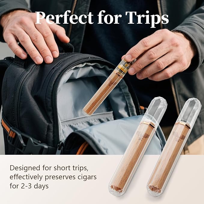 Bald Eagle Travel Cigar Tube, Cigar Case with Spanish Cedar Wood Veneer, Portable Pocket Cigar Tubes with Caps for Humidor, Crush-Proof Airtight, 2 Pack