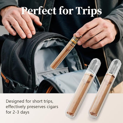 Bald Eagle Travel Cigar Tube, Cigar Case with Spanish Cedar Wood Veneer, Portable Pocket Cigar Tubes with Caps for Humidor, Crush-Proof Airtight, 2 Pack