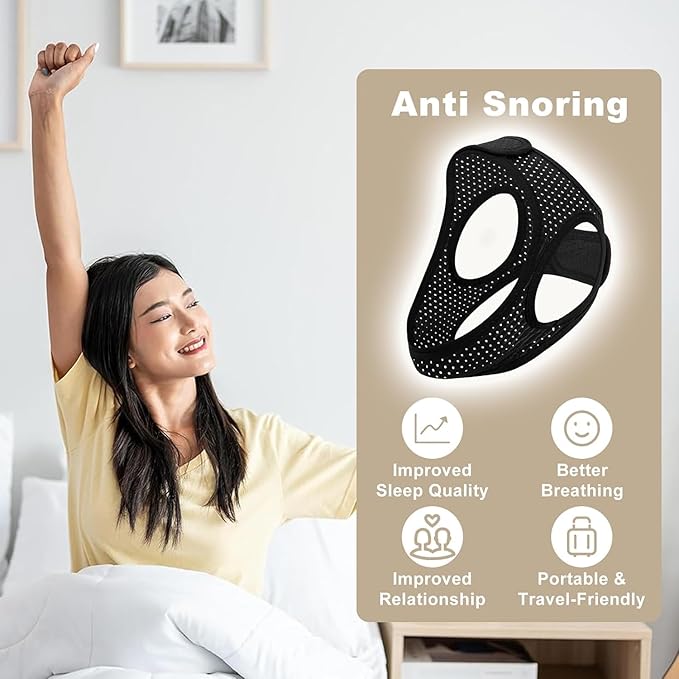 Sleep Apnea Devices - Chin Strap for Sleeping, Airflow Jaw Strap, Effective Anti Snoring Solution for Men and Women, Anti Snore Devices Breathable and Reusable (Black & 54CM & 1PCS）
