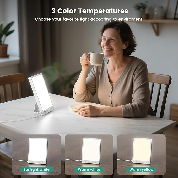 Light Therapy Lamp - 10000 Lux 3 Color Temperature & Wall Mountable, with Memory Function, Touch Control Portable Light Therapy Lamp for Home & Office (Wired Only).