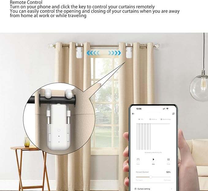 Asixxsix Automatic Curtain Opener, Bluetooth Remote Control Smart Curtain Opener Robot with WiFi App Control and Voice Control, for T Track U Track Roman Rod