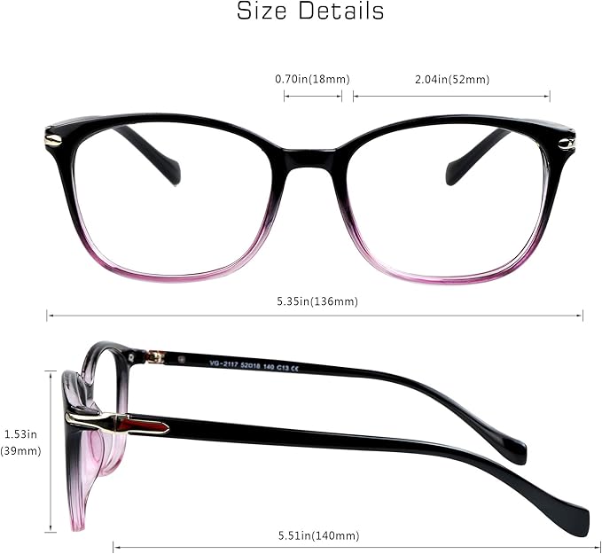 VisionGlobal Blue Light Blocking Glasses for Women/Men, Anti Eyestrain, Computer Reading, TV Glasses, Stylish Square Frame, Anti Glare