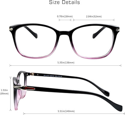 VisionGlobal Blue Light Blocking Glasses for Women/Men, Anti Eyestrain, Computer Reading, TV Glasses, Stylish Square Frame, Anti Glare(Black Purple,+6.00 Magnification)