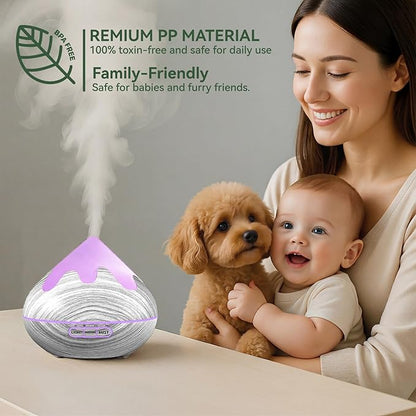 500ML Essential Oil Diffuser, Large Aromatherapy Diffuser with Remote Control, Air Diffusers for Home Office Room, Fragrance Humidifier with 7 Color LED & 2 Mist Mode, Glacier White