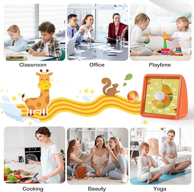 Secura 60-Minute Visual Countdown Timer for Kids & Adults, Classroom Time Management Tool (Orange & Orange)