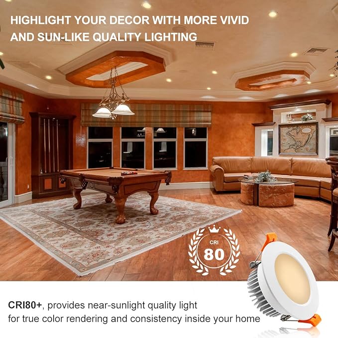 YGS-Tech 3.5 Inch LED Recessed Lighting, Dimmable Downlight 7W(55W Halogen Equivalent), CRI80, 2700K Ultra Warm White, Ceiling Light with LED Driver(4 Pack)