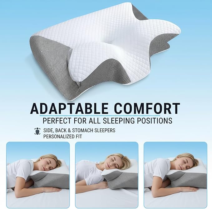 Sleep Apnea Relief Pillow, Airway Pro Cervical Pillow, Ergonomic Adjustable Neck Support Memory Foam Orthopedic Deep Sleep Pillows, Suitable for Side, Back, and Stomach Sleepers