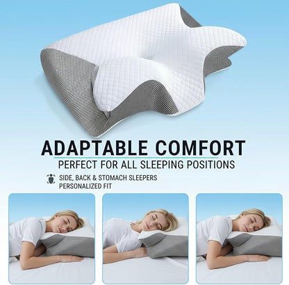 Sleep Apnea Relief Pillow, Airway Pro Cervical Pillow, Ergonomic Adjustable Neck Support Memory Foam Orthopedic Deep Sleep Pillows, Suitable for Side, Back, Stomach Sleepers