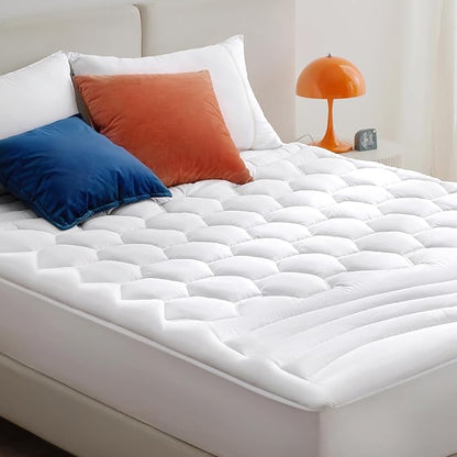 Bedsure King Mattress Pad - Quilted Fitted Mattress Topper Protector with 8-21 Inches Deep Pocket, Noiseless Breathable Bed Cover Padded, Machine Washable, White, 78x80 Inches