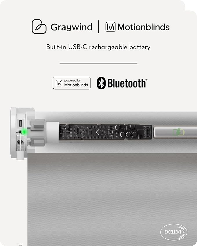 Graywind Smart Roller Shades 100% Blackout Window Blinds with APP Control Customized Automatic Shades for Home and Office(35" Wx72 H,Grey)