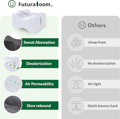 Knee Pillow for Side Sleepers with Straps, Charcoal Memory Foam Leg & Knee Pillow for Hip Pain, Back Pain, Sciatica Pain Relief, Pregnancy, Knee Support Pillow for Sleeping
