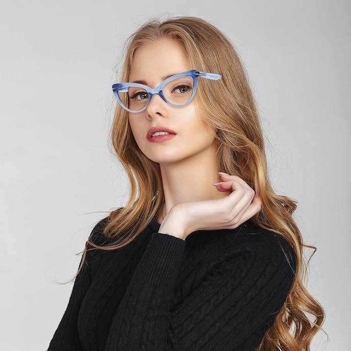 6 Pack Fashion Cat Eye Reading Glasses for Women Blue Light Blocking Oversized Spring Hinges Computer Readers