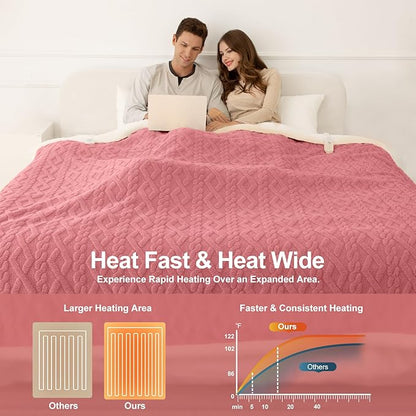 Queen Size Electric Blanket 84"X90" Pink - Soft Thick Warm Sherpa Heated Blanket for Winter with Dual Control, 5 Heating Levels & 10hrs Auto Off for Women, Overheat Protection for Bed