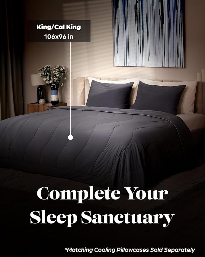 Lavish Comforts® Cooling Comforter King Size │Premium Soft Breathable Summer Cooling Blanket for Hot Sleepers │All Season Comforter │106"x96" Charcoal Dark Grey│Gift-Ready Box