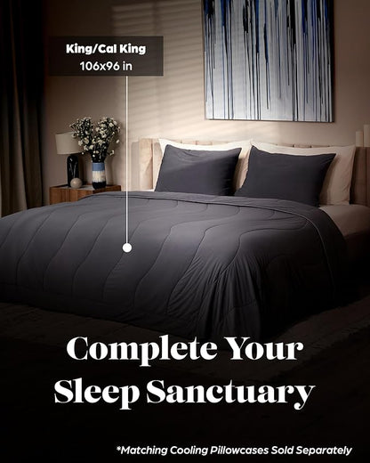 Lavish Comforts® Cooling Comforter King Size │Premium Soft Breathable Summer Cooling Blanket for Hot Sleepers │All Season Comforter │106"x96" Charcoal Dark Grey│Gift-Ready Box