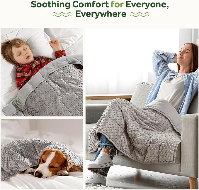 Sivio Weighted Blanket 7 Pounds, Heavy Blankets for Bed, Dual Side Soft Minky and Breathable Weighted Blanket, 41"x 60" Grey