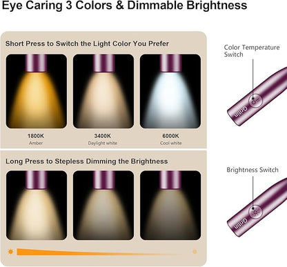 Gritin LED Neck Reading Light,Book Light for Reading in Bed-Eye Caring 3 Colors, Dimmable Brightness, Bendable Arms, 80+Hrs Runtime, Neck Round Design, Lightweight for Crafting, Knitting-Night Violet