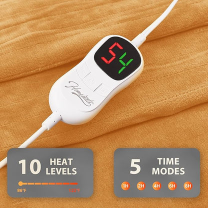 Homemate Heated Blanket Electric Throw - 50"x60" Heating Blanket Throw 1/2/4/6/8 Hours Auto-Off 10 Heat Level Over-Heat Protection Flannel Sherpa ETL Certification