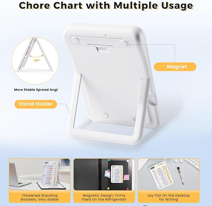 Chore Chart for Kids with Timer, ADHD Tools, Bedtime/Morning/Daily Routine Chart with 99-Min Countup/Down, Magnetic for Kids Checklist Schedule Board with Slider - White