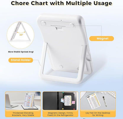 Chore Chart for Kids with Timer, ADHD Tools, Bedtime/Morning/Daily Routine Chart with 99-Min Countup/Down, Magnetic for Kids Checklist Schedule Board with Slider - White