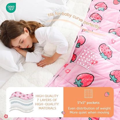 Aemicion Weighted Blanket 10 pounds Twin Size 48"x 72",Soft Sherpa Fleece Heavy Blanket for Sleeping Perfect for 80-110lbs, Cute Strawberry Pink Weighted Blanket for Bed or Couch