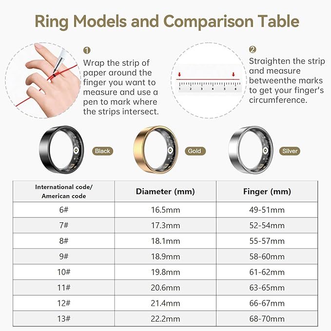 Smart Ring for Women & Men, Fitness Tracker with Heart Rate, Blood Oxygen, Sleep Monitoring, Long-Lasting Battery, IP68 Waterproof (Silver, 7)