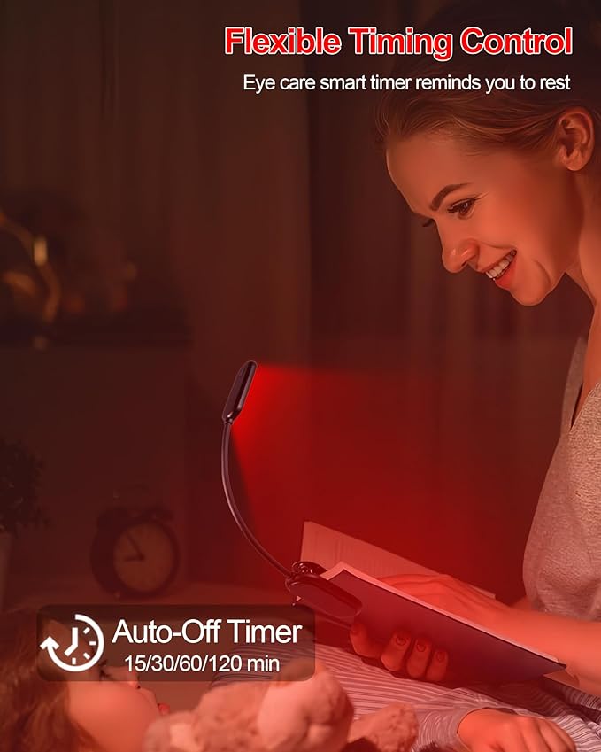 625nm Red Book Light [2 Pack] - Zero Blue Light, Rechargeable Clip On Red Reading Light Lamp for Reading at Night - Poratble Dimmable LED Book Lamp, Gift for Lovers Travel Studying Nursing