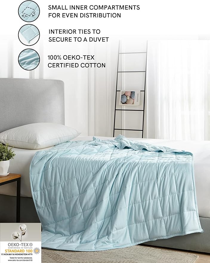 YnM Weighted Blanket,Heavy 100 Percent Oeko-Tex Certified Cotton Material, Bed Blanket for One Person of 210lbs, Ideal for Queen/King Bed (60x80 Inches, 22 Pounds, Light Blue)