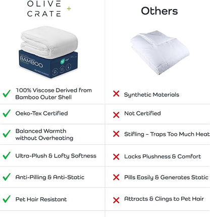 Olive + Crate Cooling Oversize King Size Comforter - Hypoallergenic 100% Bamboo Viscose Outer Cover - Oversized King Duvet Insert - Fluffy Lightweight Plush - White Comforter - 116"x 98"