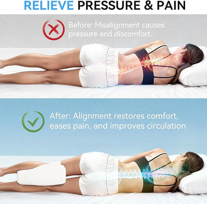 Knee Pillow for Side Sleepers, Memory Foam Leg Pillow for Side Sleeping, Between Legs Pillow for Relief Sciatica Hip Lower Back Pain, White