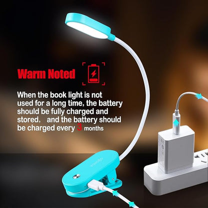VAVOFO Rechargeable Book Light, 14 LEDs Eye Care Clip On Amber Reading Light for Bookworms Reading in Bed with 9 Colors 9 Brightness (Lake Blue)