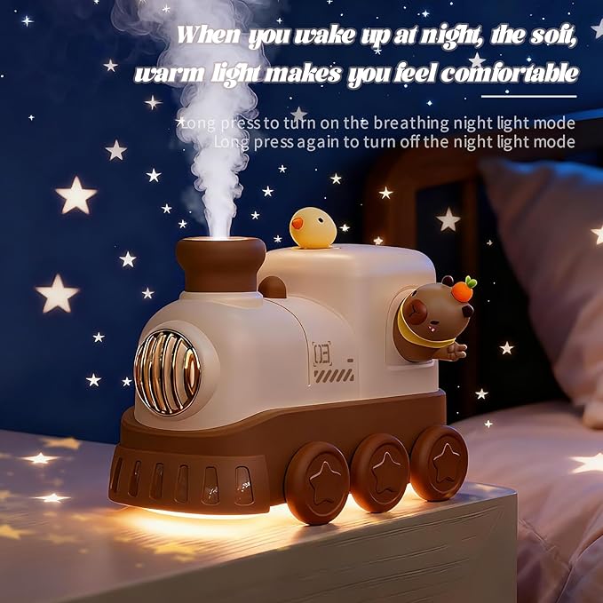Portable Mini Humidifier,300ml USB Desktop Personal Cool Mist Small Humidifiers,2 Mist Modes,Auto Shut-Off,Mute for Bedroom/Home/Nursery/Office,Cute Mini Humidifier With Night Light (Brown)