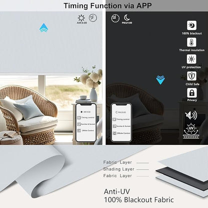 Aprilsmart Motorized Blinds with Remote,Compatible with Apple HomeKit Alexa Google Home- Voice and app Control,Motorized Roller Shades 100% Blackout Custom Size(Vinyl White Grey-15)