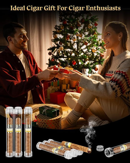Cigar Humidor Tubes, Travel Humidifier Tube, Acrylic Storage Case with Cigar Holder, Detachable Airtight Triple Tube, Cigar Gift for Men, Ring Guage up to 57