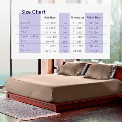 YnM Cooling Bed Sheet Set with 100 Percent Rayon Derived from Bamboo, 400TC Fabric with 2 Pillowcases and Flat Sheet, Deep Pocket Fit 19'', Silky-Soft & Sweat Wicking, 4 Piece (Full, Brown)