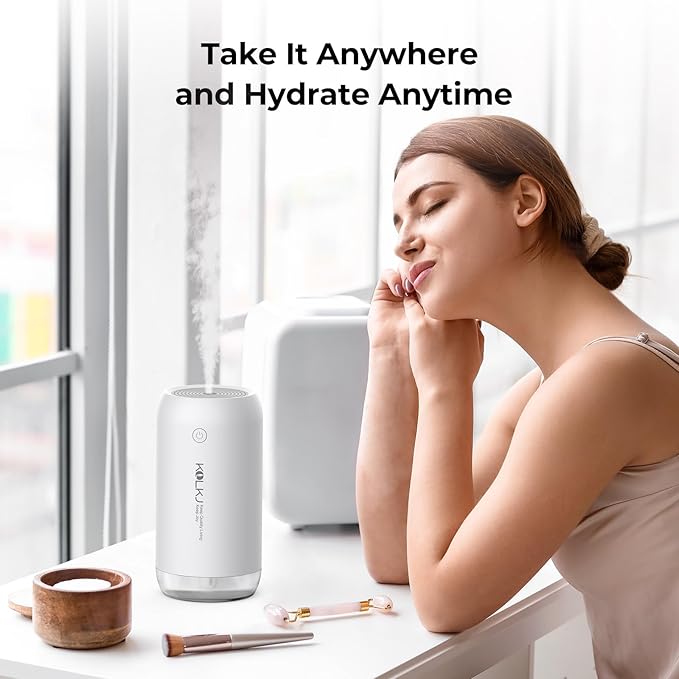 Portable Mini Humidifier, KQLKJ 350ml Small Cool Mist Humidifiers, USB Personal Desktop Humidifier for Bedroom Car Office Travel with Auto Shut-Off & 2 Mist Modes (White)