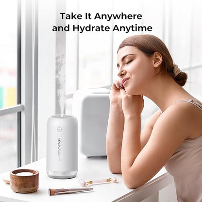 Portable Mini Humidifier, KQLKJ 350ml Small Cool Mist Humidifiers, USB Personal Desktop Humidifier for Bedroom Car Office Travel with Auto Shut-Off & 2 Mist Modes (White)