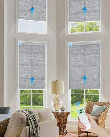 Motorized Light Filtering Roller Shades with Remote Control, Smart Blinds for Windows Compatible with Alexa Google via Hub, Rechargeable Electric Window Shade Customized Size(Texture Grey)